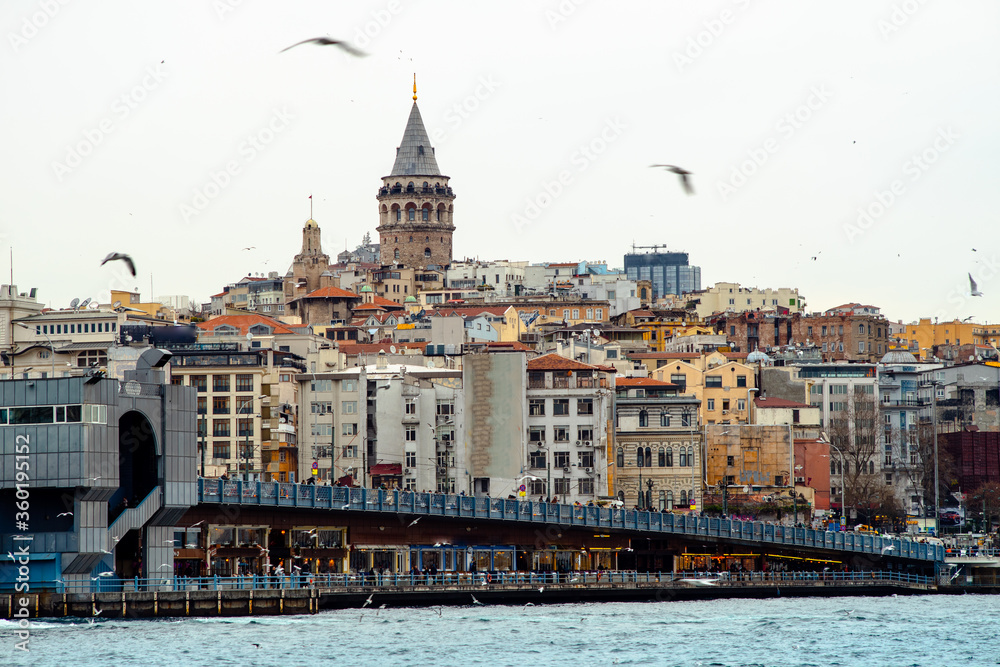 Istanbul - Turkey - 01/24/2019: Galata which is the former name of the Karaköy neighborhood is visited by thousands of tourists every day for the Tower and the Bridge with the same name.