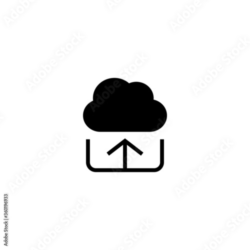 Upload to cloud icon in black flat glyph, filled style isolated on white background