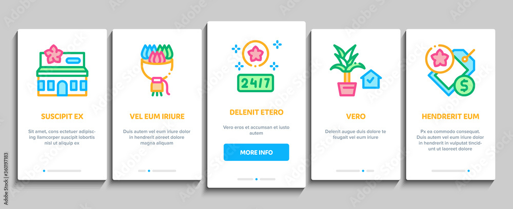 Flower Shop Boutique Onboarding Mobile App Page Screen Vector. Flower Store Building And Delivery, Floral Present And Vase, Internet Web Site And Bag Color Illustrations Flower Shop Boutique Onboarding Mobile App Page Screen Vector. Flower Store Building And Delivery, Floral Present And Vase, Internet Web Site And Bag Color Illustrations