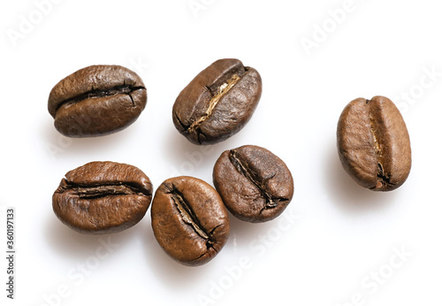 Group of coffee beans isolated on white background