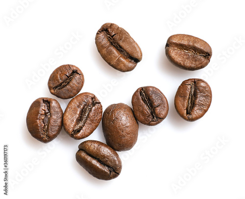 Group of coffee beans isolated on white background