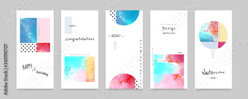 Set of Hand-painted Watercolor Card Layouts and Notes
