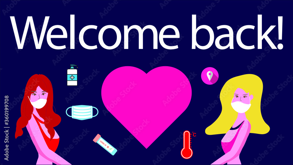 Welcome back fitness gym banner,Open a Gym, Sport girl with face mask and heart shape love sign showing the safety fitness gym solution from covid-19 pandemic.new normal after coronavirus pandemic Welcome back fitness gym banner,Open a Gym, Sport girl with face mask and heart shape love sign showing the safety fitness gym solution from covid-19 pandemic.new normal after coronavirus pandemic