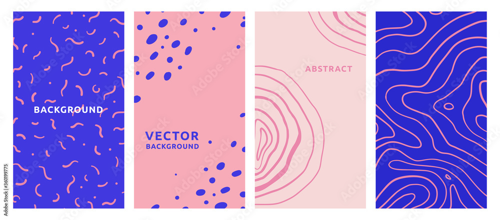 Vector set of abstract creative backgrounds in minimal trendy style with copy space for text - design templates for social media stories - simple, stylish and minimal wallpaper designs