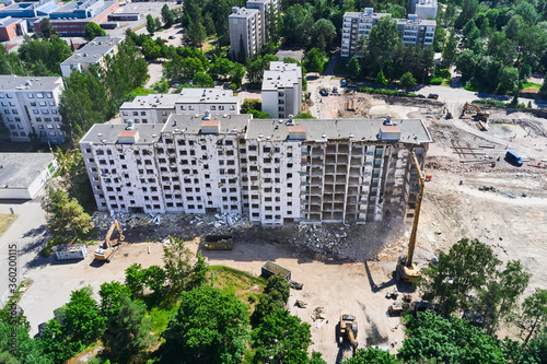 Obraz na płótnie Aerial view of the demolition apartment building in Espoo, Finland. w salonie