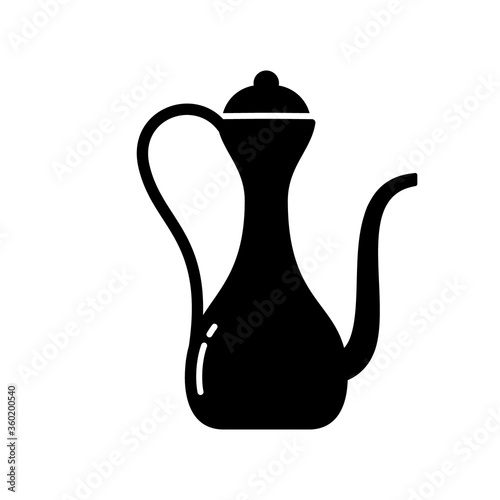 Kumgan. Silhouette Eastern jug. Outline icon of antique copper pitcher. Black simple illustration of arabic dishes with graceful handle, long thin spout. Flat isolated vector, white background photo
