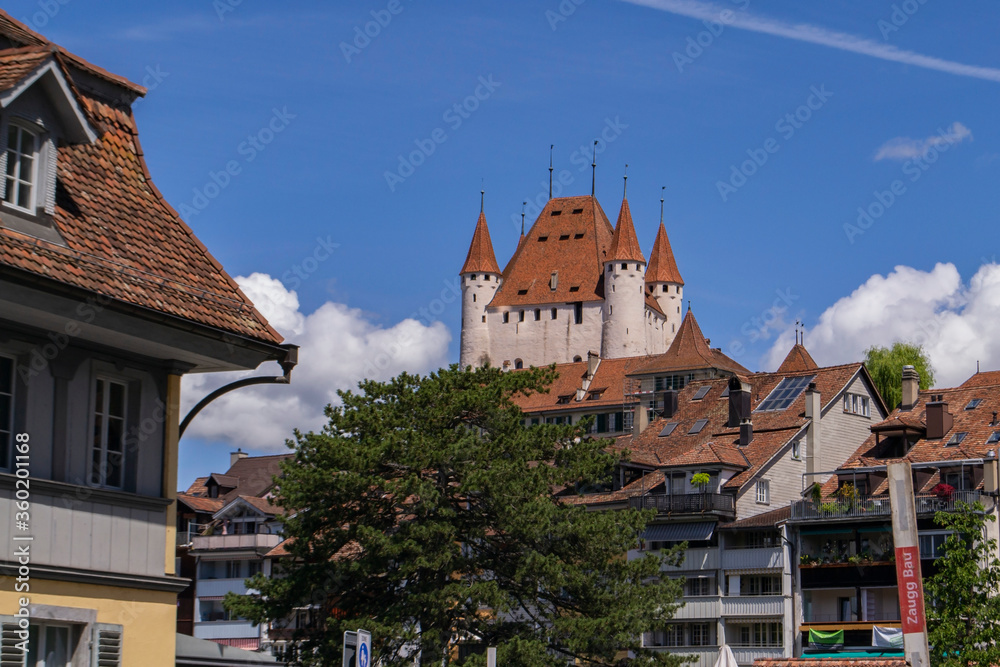 view of the Thun Castle in Switzerland in Thun, as well as beautiful houses view of the Thun Castle in Switzerland in Thun, as well as beautiful houses