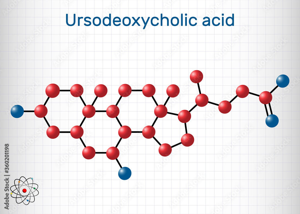 Vetor de Ursodeoxycholic acid, ursodiol, UDCA molecule. It is used as ...