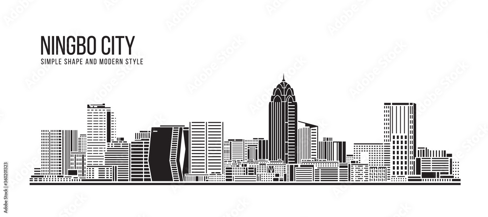 Cityscape Building Abstract Simple shape and modern style art Vector design - Ningbo city
