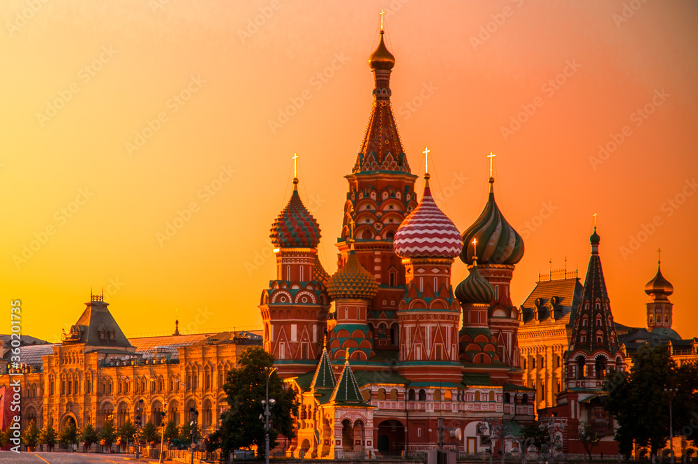 St. Basil's Cathedral on Red Square in Moscow during sunset