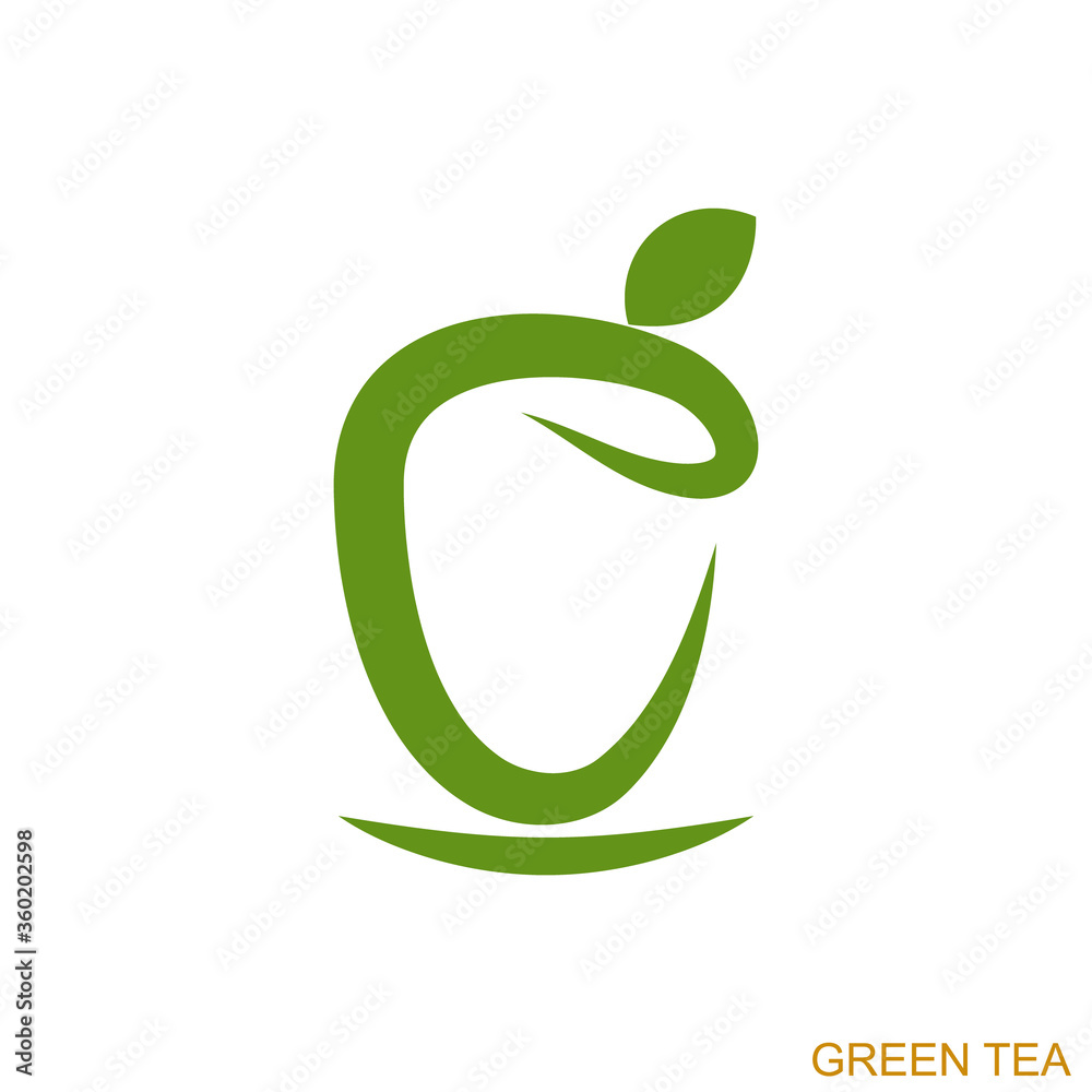 Green tea cup leaf logo icon sign Hand drawn Modern design eco bio organic style Fashion print product food shop store clothes card badge element banner poster emblem Vector Green tea cup leaf logo icon sign Hand drawn Modern design eco bio organic style Fashion print product food shop store clothes card badge element banner poster emblem Vector