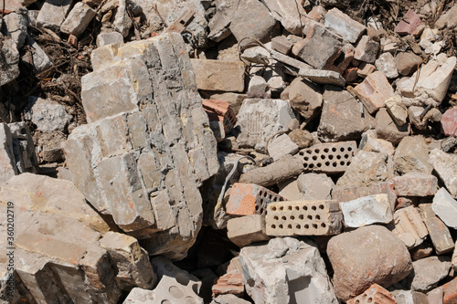 construction rubbel recycling - old bricks and stones photo