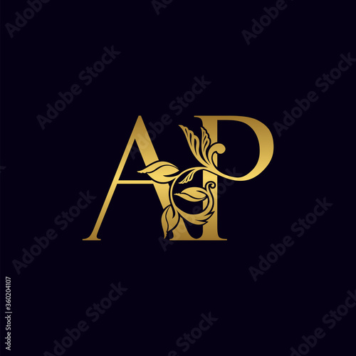Golden Initial Letter A and P, AP Luxury Logo Icon, Vintage Gold Letter Logo Design