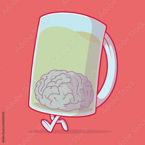 Beer Mug Character vector illustration. Drink, brain, intelligence, party, weekend design concept