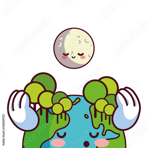moon and earth happy accompanied