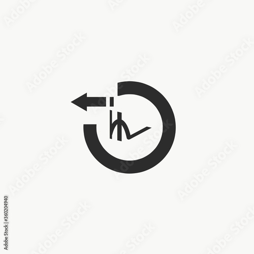 rupee sign with black circle and black arrow