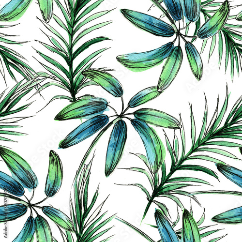 seamless pattern with leaves  palm  leaves  tropical leaves