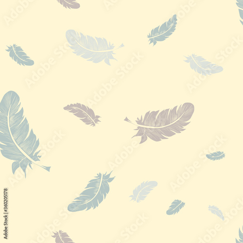 Half drop seamless pattern - soft yellow feather design