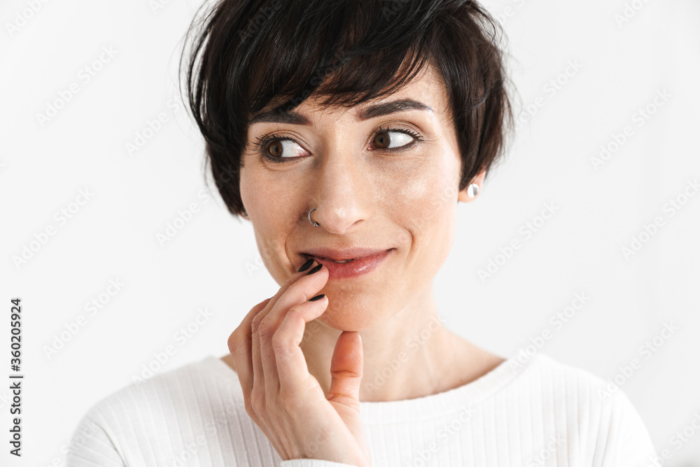 Portrait of an attractive short brunette haired woman Portrait of an attractive short brunette haired woman