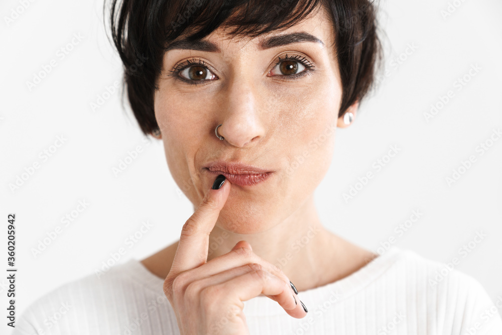 Portrait of an attractive short brunette haired woman Portrait of an attractive short brunette haired woman