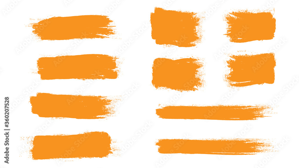 Orange brush stroke set isolated on white background.Trendy brush stroke vector for orange ink paint, grunge backdrop,dirt banner, watercolor design and dirty texture. Brush stroke vector illustration