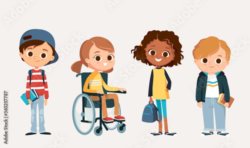 Set of happy kids in different clothes.