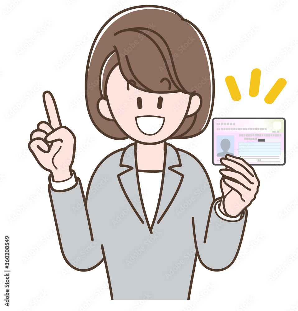 マイナンバーカードの説明をするスーツの女性 マイナンバーカードの説明をするスーツの女性