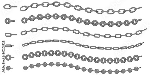 Set of golden and silver chains. vector fittings, sequins, fringe, chain, rope brushes for illustrator , zipper