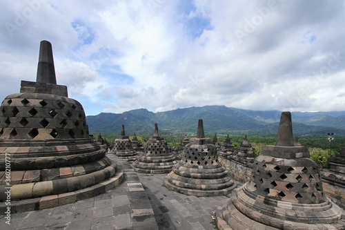 Stupa row at Borobudur temple, Indonesia