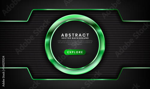 Abstract black and green metallic background with light effect. Overlap layer on dark space with stripes patterns. Modern graphic design template elements for poster, flyer, brochure, or landing page