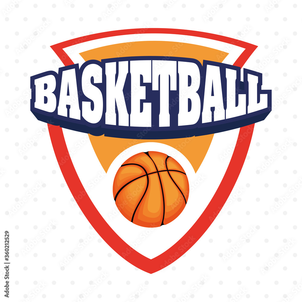 Basketball game sport with balloon in shield emblem