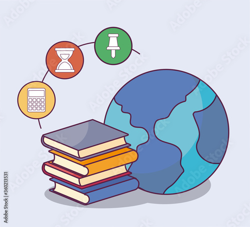 world with education books and icon set vector design