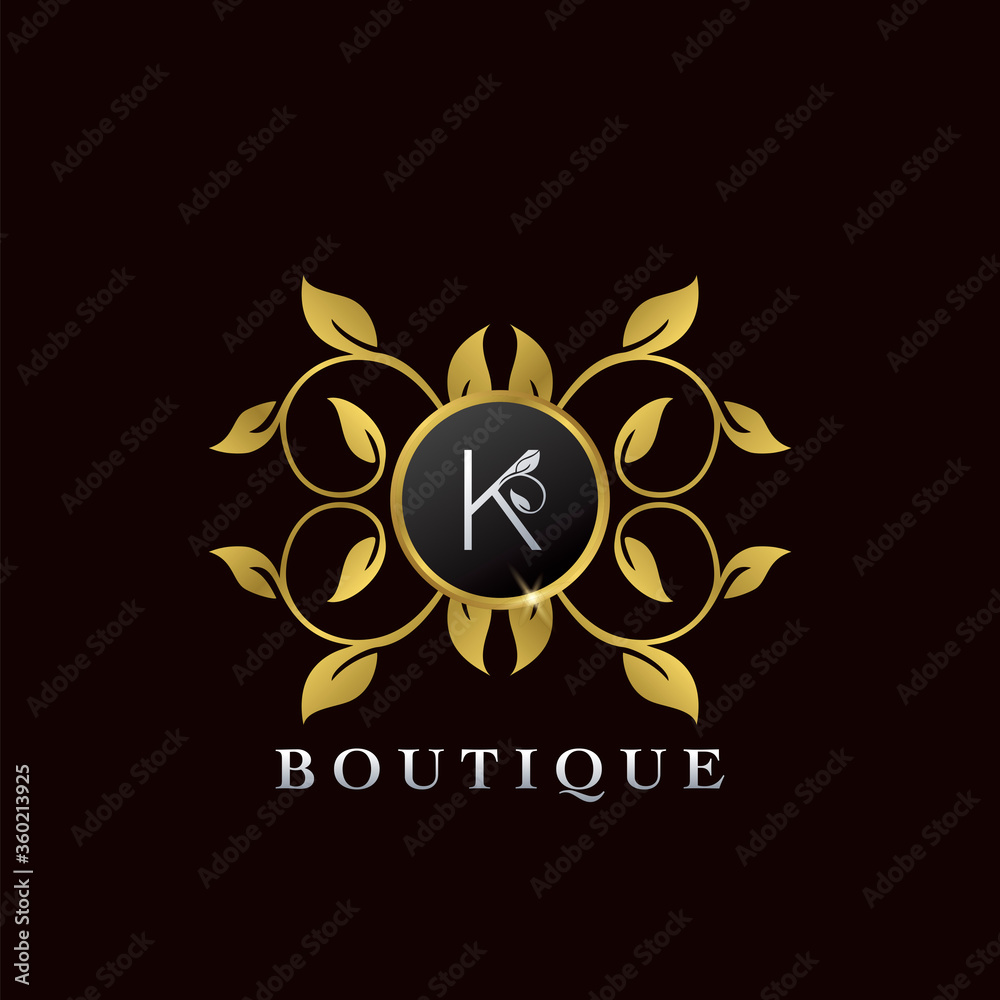 Fototapeta premium Golden K Letter Luxury Frame Boutique Initial Logo Icon, Elegance logo letter design template