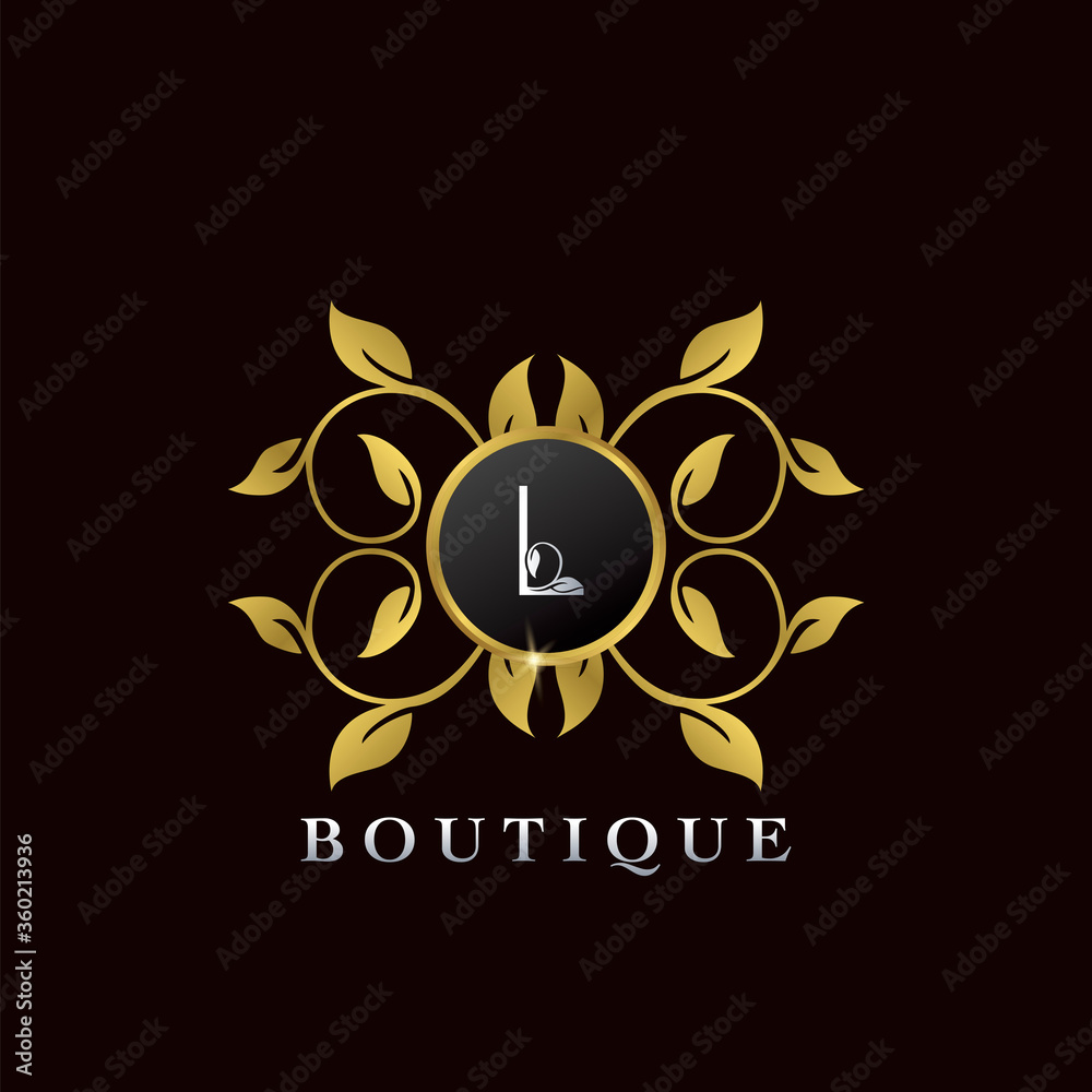 Fototapeta premium Golden L Letter Luxury Frame Boutique Initial Logo Icon, Elegance logo letter design template