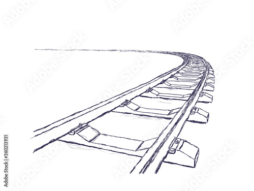 The railway going forward. 3d illustration on a white. Hand-drawn pencil style