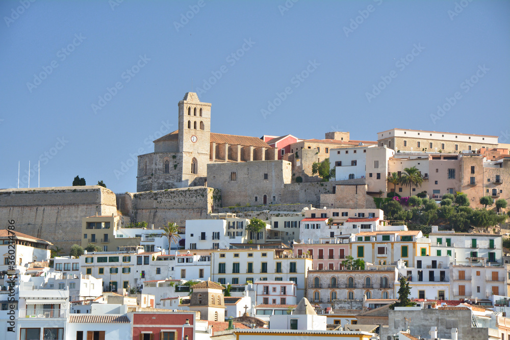 Old town with castle of Eivissa city, Ibiza island.