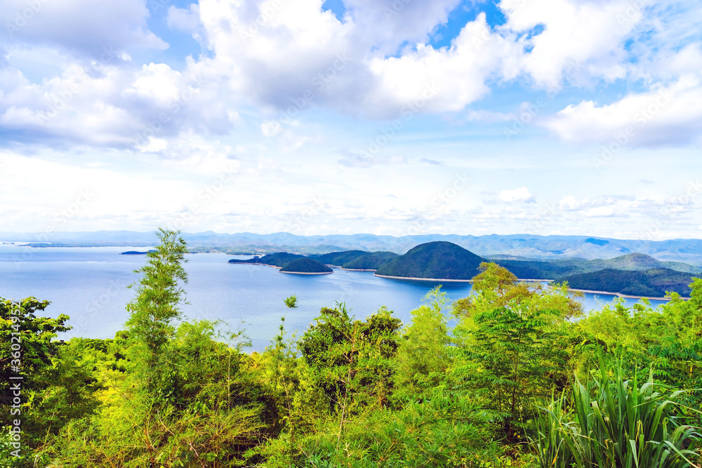 Beautiful scenery views of nature with a large reservoir above the Srinagarind Dam in Si Sawat District, Kanchanaburi Thailand. Beautiful scenery views of nature with a large reservoir above the Srinagarind Dam in Si Sawat District, Kanchanaburi Thailand.
