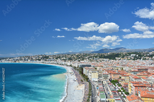 Aerial view of Bay of Angels in Nice, France.
