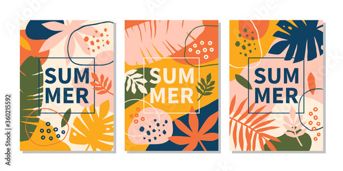 Modern abstract summer design templates with bright leaves and plants.
