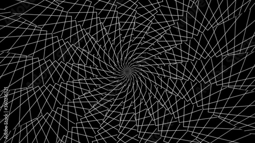 Hypnotic effect with lines moving on the circle from center to outside. Spiral circles with stroke lines. Psychedelic optical illusion. Seamless looping animation.
