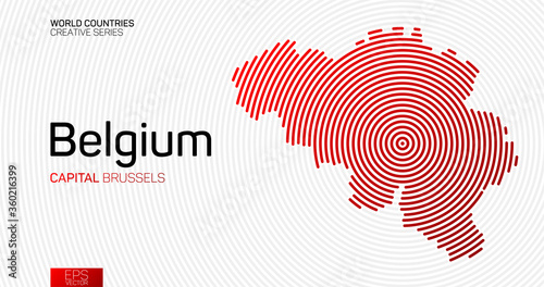 Abstract map of Belgium with red circle lines