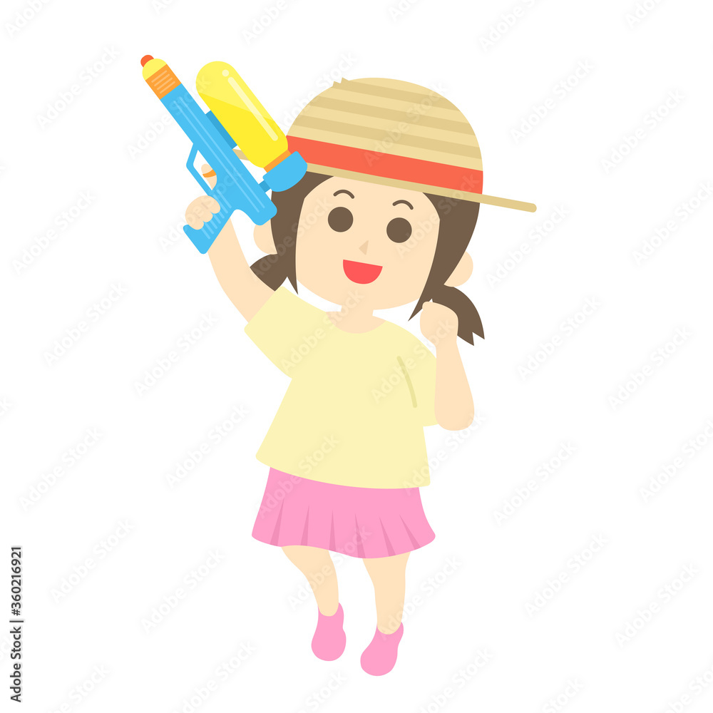 水鉄砲で遊ぶ少女のイラスト 水鉄砲で遊ぶ少女のイラスト