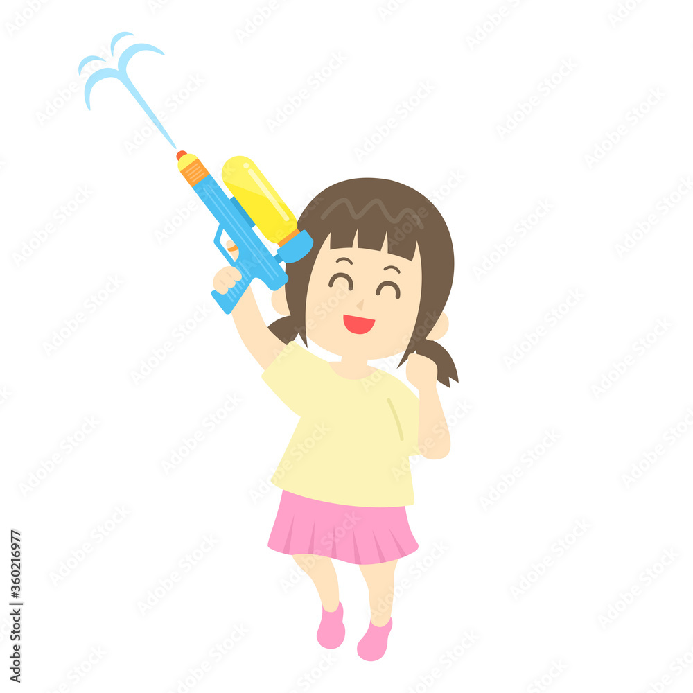 水鉄砲で遊ぶ少女のイラスト 水鉄砲で遊ぶ少女のイラスト