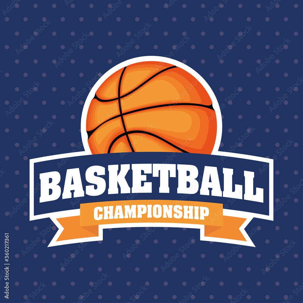 Basketball game sport with balloon and lettering emblem