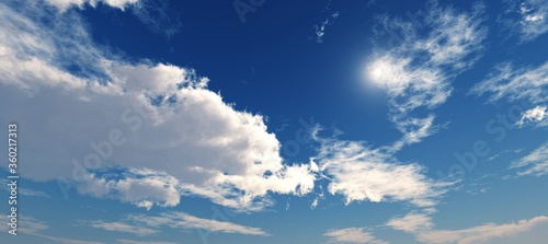 Panorama of the sky with clouds and the sun
