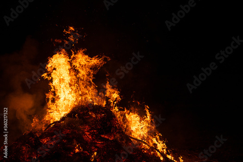 Big bonfire burning in the night