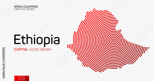 Abstract map of Ethiopia with red circle lines