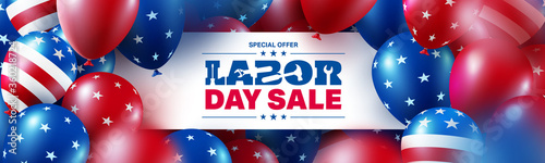 Labor Day Sale poster template.USA labor day celebration with many american balloons flag.Sale promotion advertising banner template for USA Labor Day Brochures,Poster or Banner