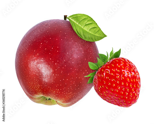 apple and strawberry on a white background