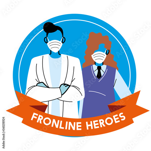 Thanks to the frontline heroes. Doctor and secretary wearing masks